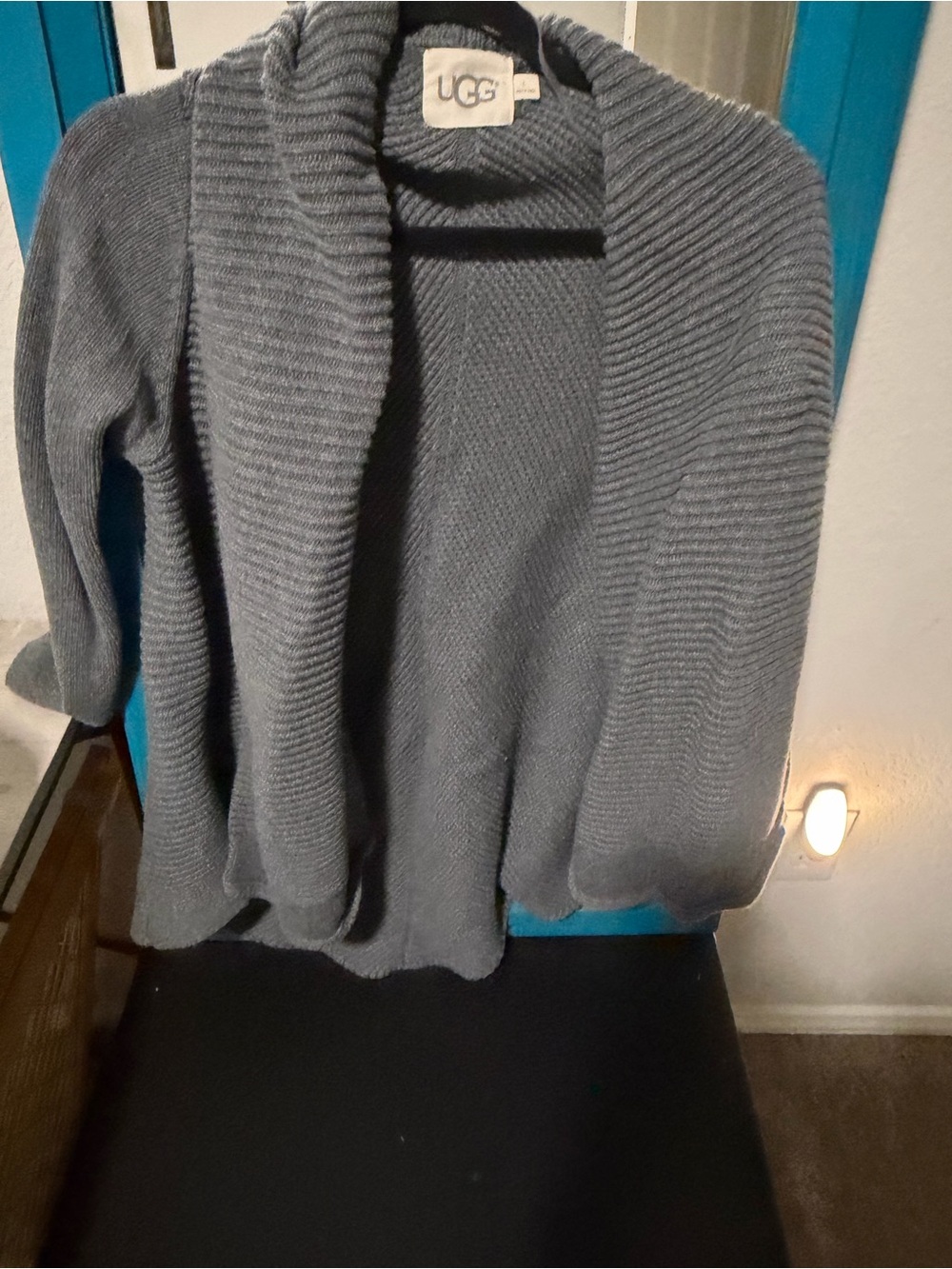 UGG Dark Gray Ribbed Knit Open-Front Cardigan